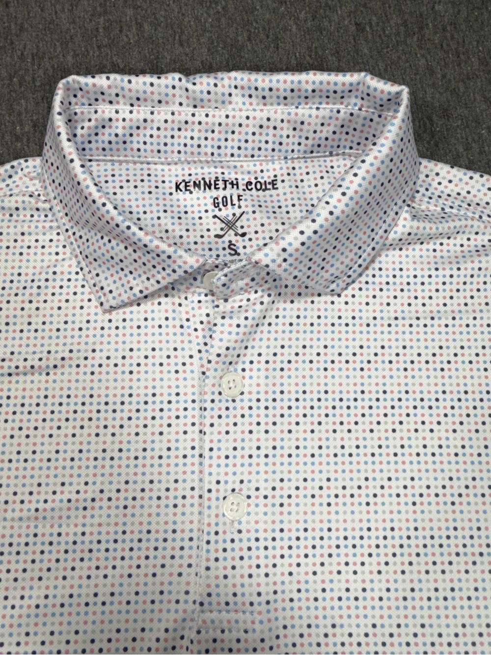 Kenneth Cole Golf Men’s Small Polo Shirt Polka Dot Performance Stretch New w Tag